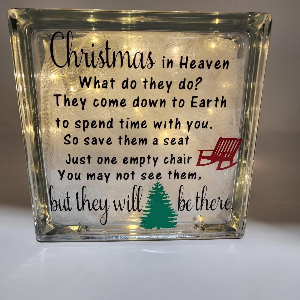 Christmas In Heaven Glass Block With Lights